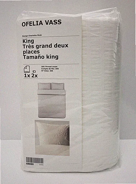 Ikea OFELIA VASS King Duvet Cover w/ Pillowcases Dobby Woven Bed Set White