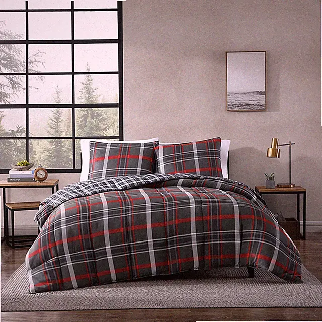 King Comforter Set, Reversible Plaid Bedding with Matching Shams, Luxurious...