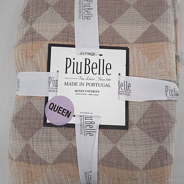 PiuBelle Queen Coverlet Diamond Peach Brown Gray Boho Earthy 100% Cotton