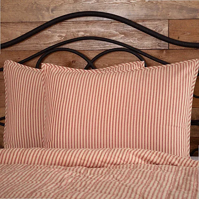 Sawyer Mill Farmhouse Red Tan Ticking Stripe Standard Sham 21x27" VHC Brands