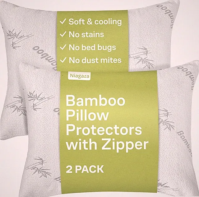 Ultra Plush White Bamboo Pillow Protectors - Zippered, 20x26, Noiseless Comfort